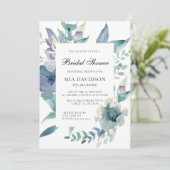 Aquarellblau Lila grünes Brautparty Einladung (Stehend Vorderseite)