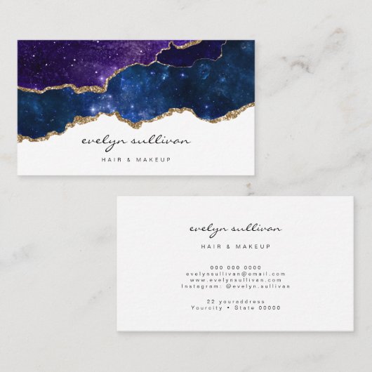 Aquarellblau lila Himmelsgraben Visitenkarte (Vorne/Hinten)