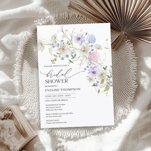 Aquarellblau lila rosa Wildblumen Einladung