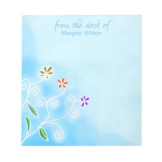 Aquarellblau mit weißen Blume Notizblock (Vorderseite)
