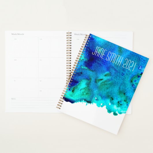 Aquarellblau Ozean farbiges Design Planer (Anzeige)