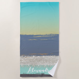 Aquarellblau Personalisiert Strandtuch
