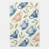 Aquarellblau-pinkfarbene Teetassen-Muster Geschirrtuch (Vertikal)