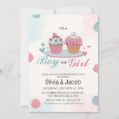 Aquarellblau, pinkfarbenes Kuchengeschlecht offenb Einladung (Vorderseite)