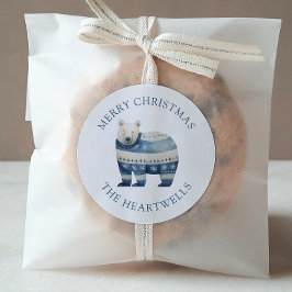 Aquarellblau Polar Bär Frohe Weihnachten Runder Aufkleber