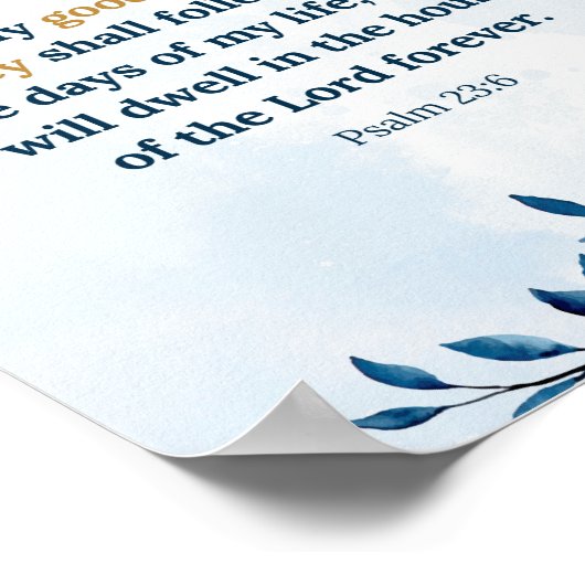 Aquarellblau Psalm 23:6 Güte und Gnade Poster (Ecke)