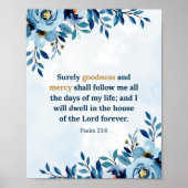 Aquarellblau Psalm 23:6 Güte und Gnade Poster (Vorne)