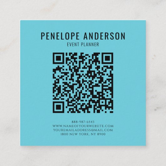 Aquarellblau QR-Code Abstrakte Wavy Lines Quadratische Visitenkarte (Rückseite)