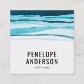 Aquarellblau QR-Code Abstrakte Wavy Lines Quadratische Visitenkarte (Vorderseite)