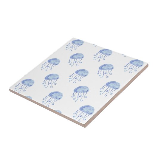 Aquarellblau-Quallen-Stranddesign Fliese (Seite)
