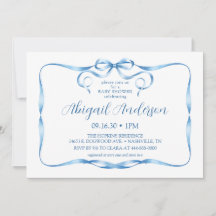 Aquarellblau-Ribbon Babydusche Einladung