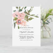 Aquarellblau Rosa Hochzeitsessen Probe Einladung (Stehend Vorderseite)