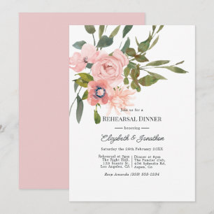 Aquarellblau Rosa Hochzeitsessen Probe Einladung