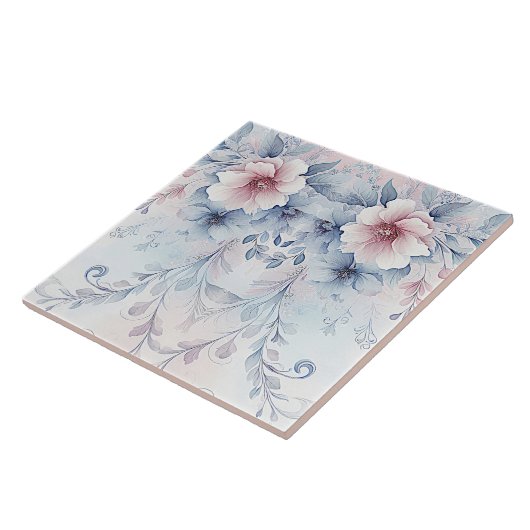 Aquarellblau Rosa Keramik Tile Fliese (Seite)