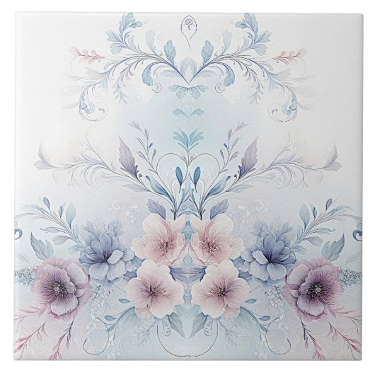 Aquarellblau Rosa Keramik Tile Fliese (Vorderseite)