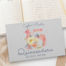 Aquarellblau Rosa Nummer 15 Blumenkohl Quinceanera Gästebuch