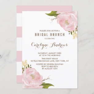 Aquarellblau Rosa Peonies Bridal Brunch Einladung