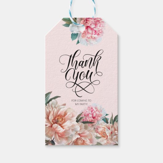 Aquarellblau Rosa Peonies Vielen Dank Geschenkanhänger (Vorderseite)