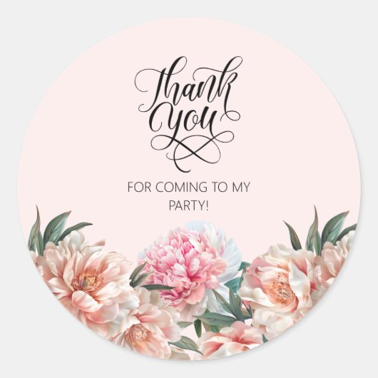 Aquarellblau Rosa Peonies Vielen Dank Runder Aufkleber (Vorderseite)