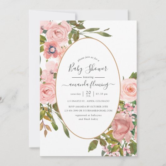 Aquarellblau Rosa und Rose Gold Kinderdusche Einladung (Vorderseite)