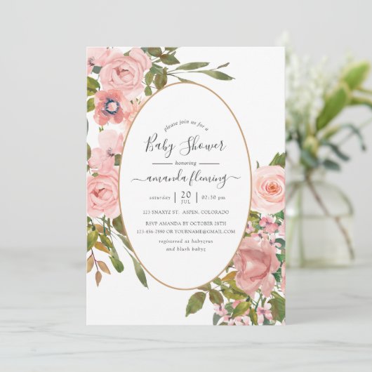 Aquarellblau Rosa und Rose Gold Kinderdusche Einladung (Stehend Vorderseite)