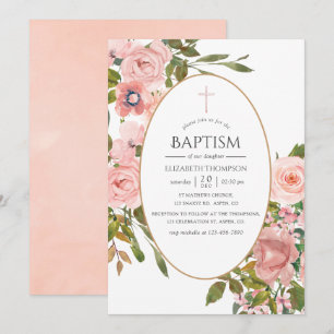Aquarellblau Rosa und Rose Gold Taufe Einladung