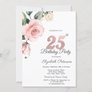 Aquarellblau Rose 25. Geburtstag Einladung