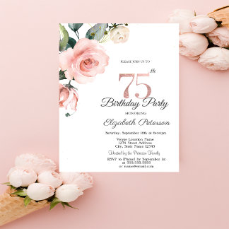 Aquarellblau Rose 75. Geburtstag Einladung