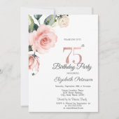 Aquarellblau Rose 75. Geburtstag Einladung (Vorderseite)