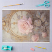 Aquarellblau-Rose Antikuhr Goldgrunge Seidenpapier (Basteln)