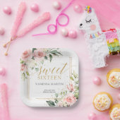 Aquarellblau Rose Eukalyptus 16 . Geburtstag Pappteller (Party)