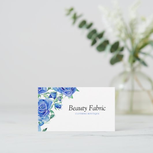 Aquarellblau Rose Mode Bekleidungsgeschäft Visitenkarte (Stehend Vorderseite)