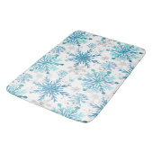 Aquarellblau & Silberner Glitzer Winterschneeflock Badematte (Schrägansicht)