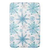 Aquarellblau & Silberner Glitzer Winterschneeflock Badematte (Vorderseite Vertikal)