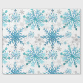 Aquarellblau & Silberner Glitzer Winterschneeflock Geschenkpapier (Flach)