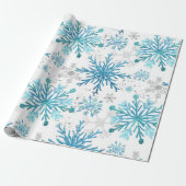 Aquarellblau & Silberner Glitzer Winterschneeflock Geschenkpapier (Ungerollt)