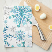 Aquarellblau & Silberner Glitzer Winterschneeflock Geschirrtuch (Viertel Falte)