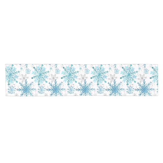 Aquarellblau & Silberner Glitzer Winterschneeflock Kurzer Tischläufer (Horizontal)