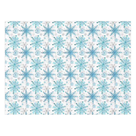 Aquarellblau & Silberner Glitzer Winterschneeflock Tischdecke (Vorderseite (Horizontal))