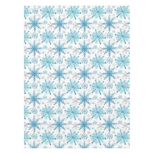 Aquarellblau & Silberner Glitzer Winterschneeflock Tischdecke (Vorderseite)