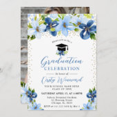Aquarellblau Sommer-Blume Abschluss Einladung (Vorne/Hinten)