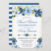 Aquarellblau Sommerliche Blume Süß 16 Einladung (Vorne/Hinten)