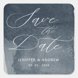 Aquarellblau-Stahl Save the Date Quadratischer Aufkleber