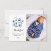 Aquarellblau Taufe Foto Dankeschön Karte (Vorderseite)