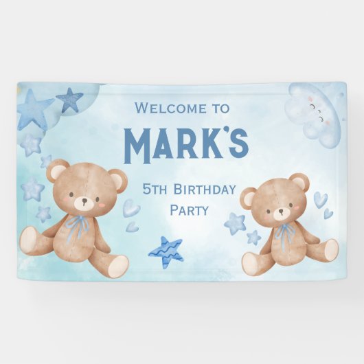 Aquarellblau Teddybär Kinder willkommen Banner (Horizontal)