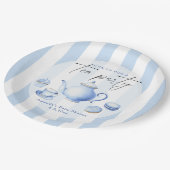 Aquarellblau Tee Party Babydusche Pappteller (Schrägansicht)