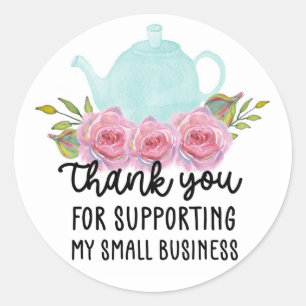 Aquarellblau-Teekanne Vielen Dank für Ihr kleines Runder Aufkleber