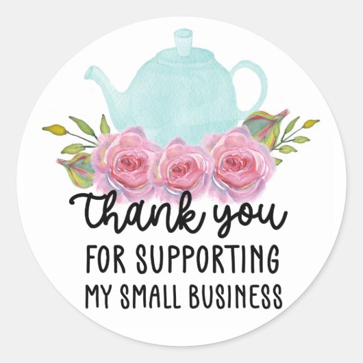 Aquarellblau-Teekanne Vielen Dank für Ihr kleines Runder Aufkleber (Vorderseite)