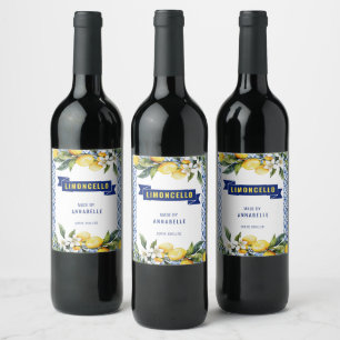 Aquarellblau Tiles Lemons Limocello Weinetikett