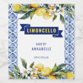 Aquarellblau Tiles Lemons Limocello Weinetikett (Einzelnes Label)